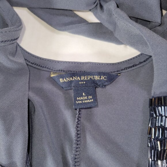 Banana Republic Women Embellished Sleeveless Beaded Neck Tank Top Gray Size L - Picture 3 of 7